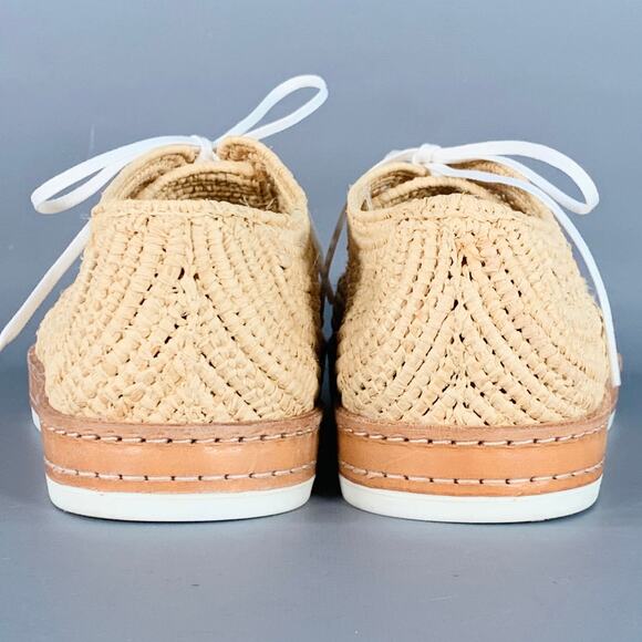 ROBERT CLERGERIE Size 8 Natural Woven Raffia Lace-Up Shoes